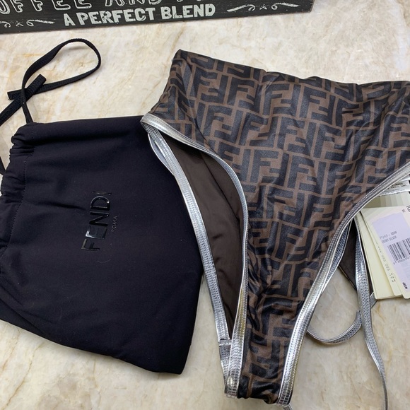 SOLD Fendi Allover Logo V-Neck One-Piece Swimsuit - Picture 11 of 12
